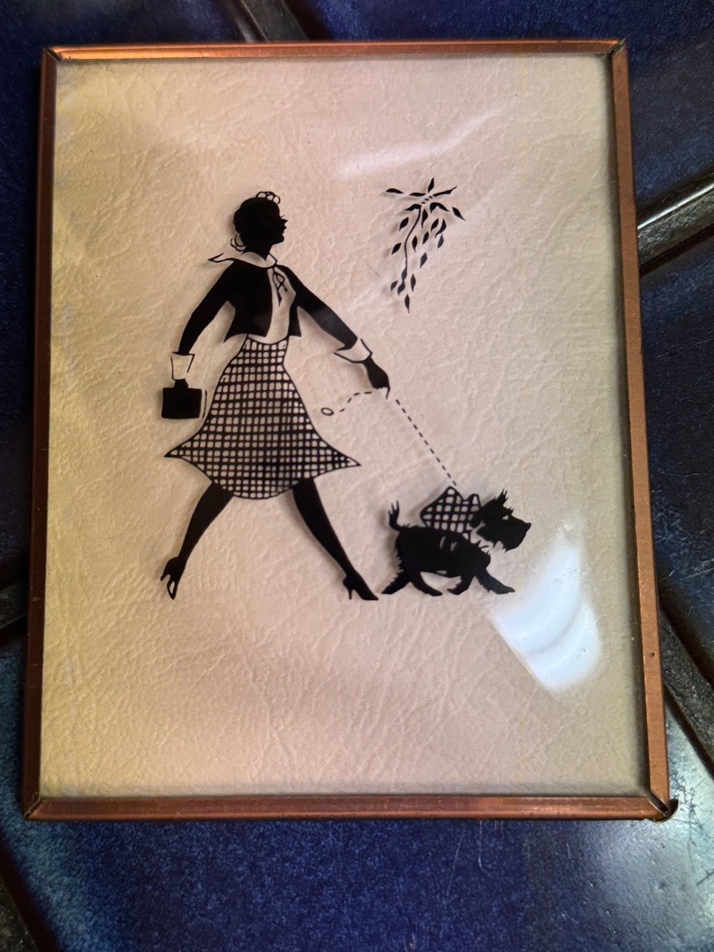 Vintage-Style Black Silhouette Woman Walking Scotty Dog Wall Art